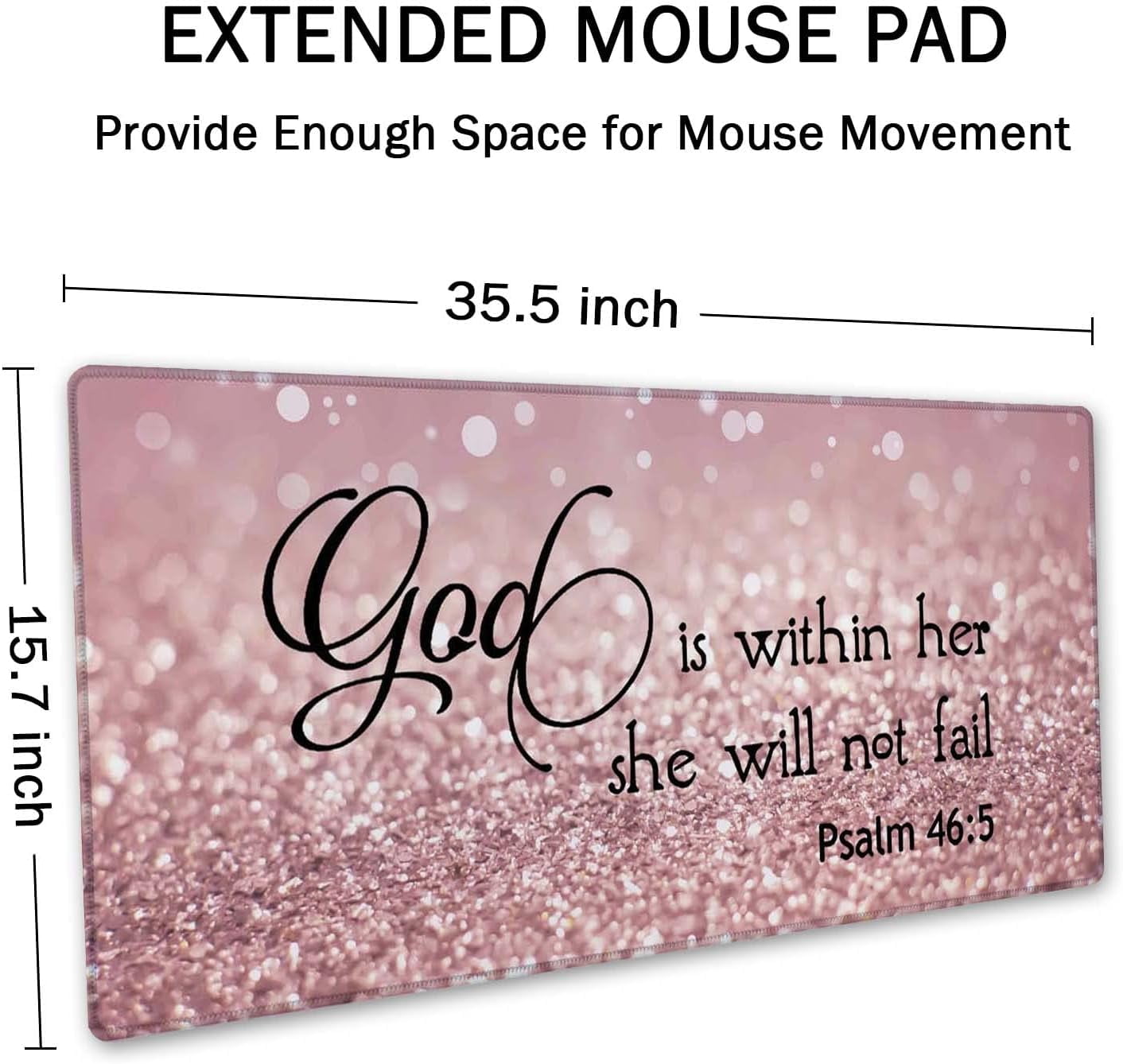 Bible Verse Mouse Pad 35.4 x 15.7 Inch XXL Full Desk Mousepad Extended Large Non-Slip Rubber Base Waterproof Big Keyboard Mat with Stitched Edges - PSALM 46:5 God is Within Her,She Will not Fall