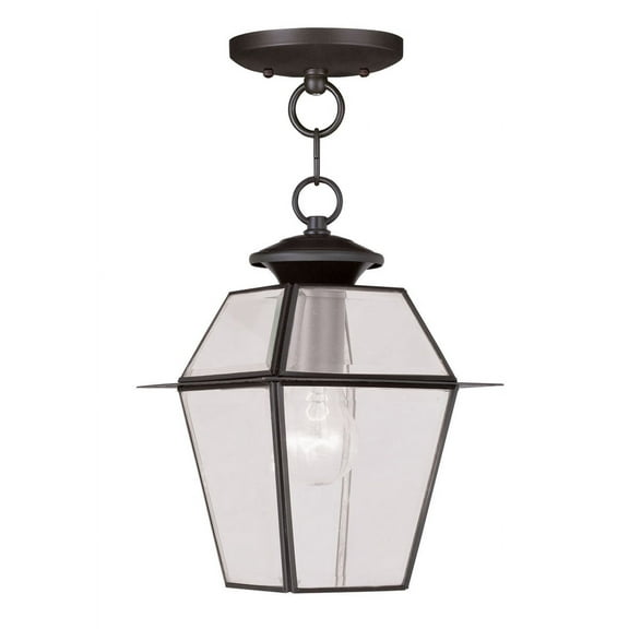7.5 inch 1 Light Bronze Outdoor Chain Lantern Pendant Lighting Fixture with Clear Beveled Glass Shade backed with Hand Crafted Solid Brass material for patio, front porch, entryway and more