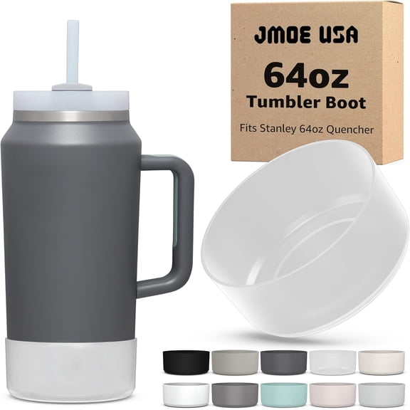 Jmoe USA Boot for 64oz Stanley Quencher H2.0 FlowState Tumbler With Handle | BPA Free Silicone | Sleeve Protector for Bottom of Cup | Protects Against Dents & Scratches (Frosted)