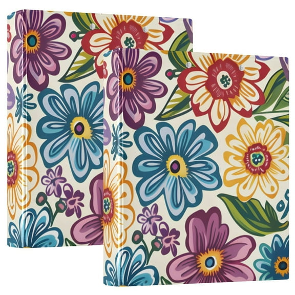 Colorful Flowers Floral Hardcover 3 Ring Binder 1.5 inch Round Rings with Interior Pockets Binders Organizer Office School 1 Pack