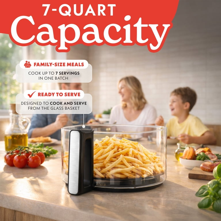 Gourmia 7-Quart Digital Air Fryer with Glass Basket and 12-One
