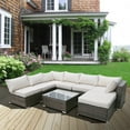 thumbnail image 1 of 8 Pieces Outdoor Wicker Patio Sets, SEGAMRT Outdoor Wicker Patio Furniture Set with Corner Sofa, Ottoman, Glass Coffee Table, 4 Middle Sofa, 7 Seat cushions, 8 Back cushions, for Garden, Patio, S6841, 1 of 8