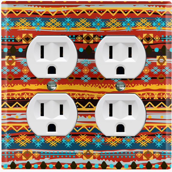 Metal Light Switch Plate Cover Ethnic Aztec Tribal Art Pattern Orange SFR058