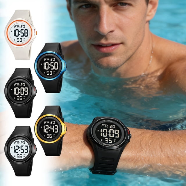 Temporizador digital para relojes deportivos para exteriores • Reloj digital de pulsera de moda • Temporizador deportivo al aire libre resistente al agua • Pantalla luminosa • Diseño ligero y duradero
