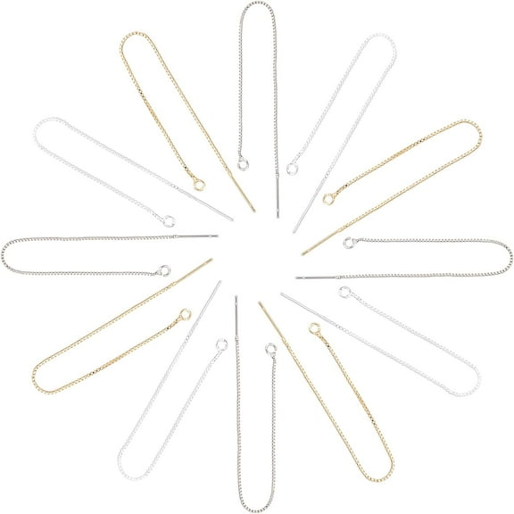 12pcs 100mm 3 Colors Ear Threads Metal Earrings Thread Dangling Threaded Long Chain Drop Earring Threader for Women Jewellery Making for DIY