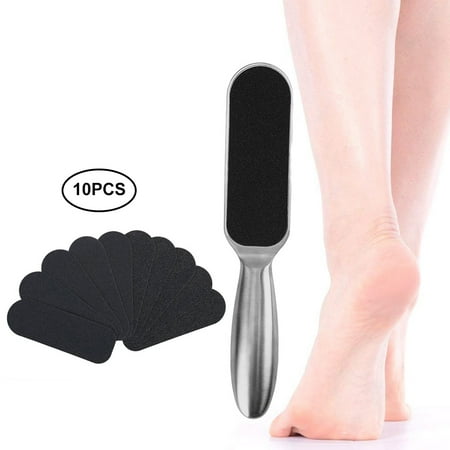- Pretty See Reusable Foot File Practical Callus Remover Stainless Steel Pedicure Rasp Tool with 10 Replacement Filing Pads, Suitable for Removing Calluses