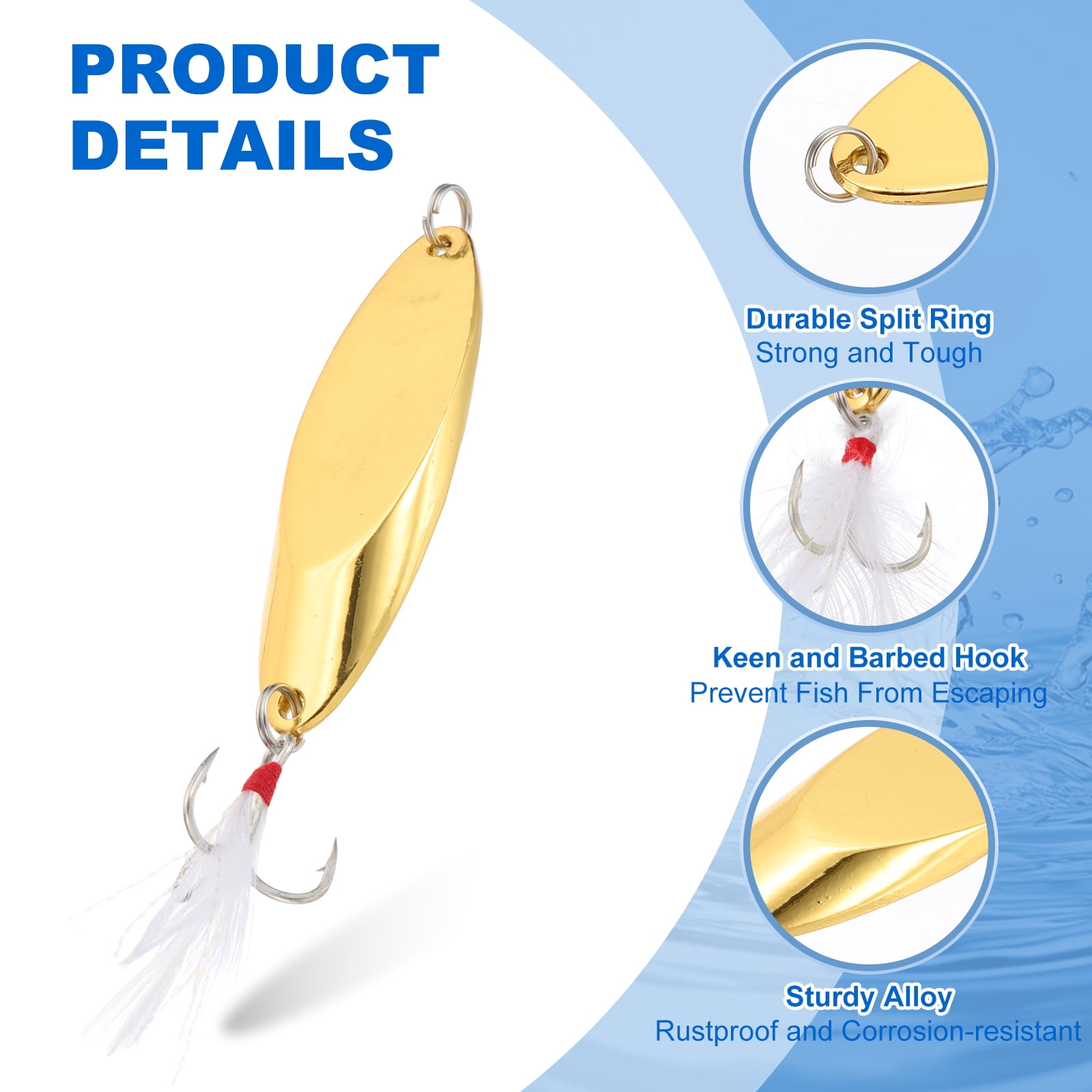 Uxcell Fishing Spoons, 10 Pcs 4/5 oz Fishing Lures Casting Spoon Treble Hooks Jigs Hard Metal Spinner Baits for Freshwater Saltwater Salmon, Gold Tone