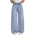 thumbnail image 2 of Plus Size Jeans Pull on Girl's Loose Casual Jeans Elastic Waist Straight Wide Leg Denim Pants Kids Clothes, 4-14 Years, 2 of 5