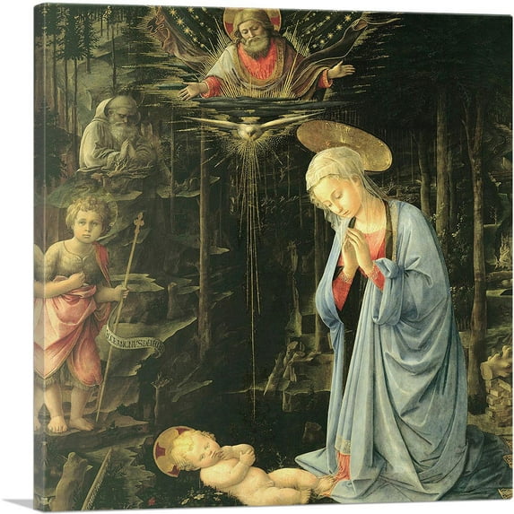 ARTCANVAS Adoration In The Forest Canvas Art Print by Filippo Lippi - Size: 18" x 18" (1.50" Deep)