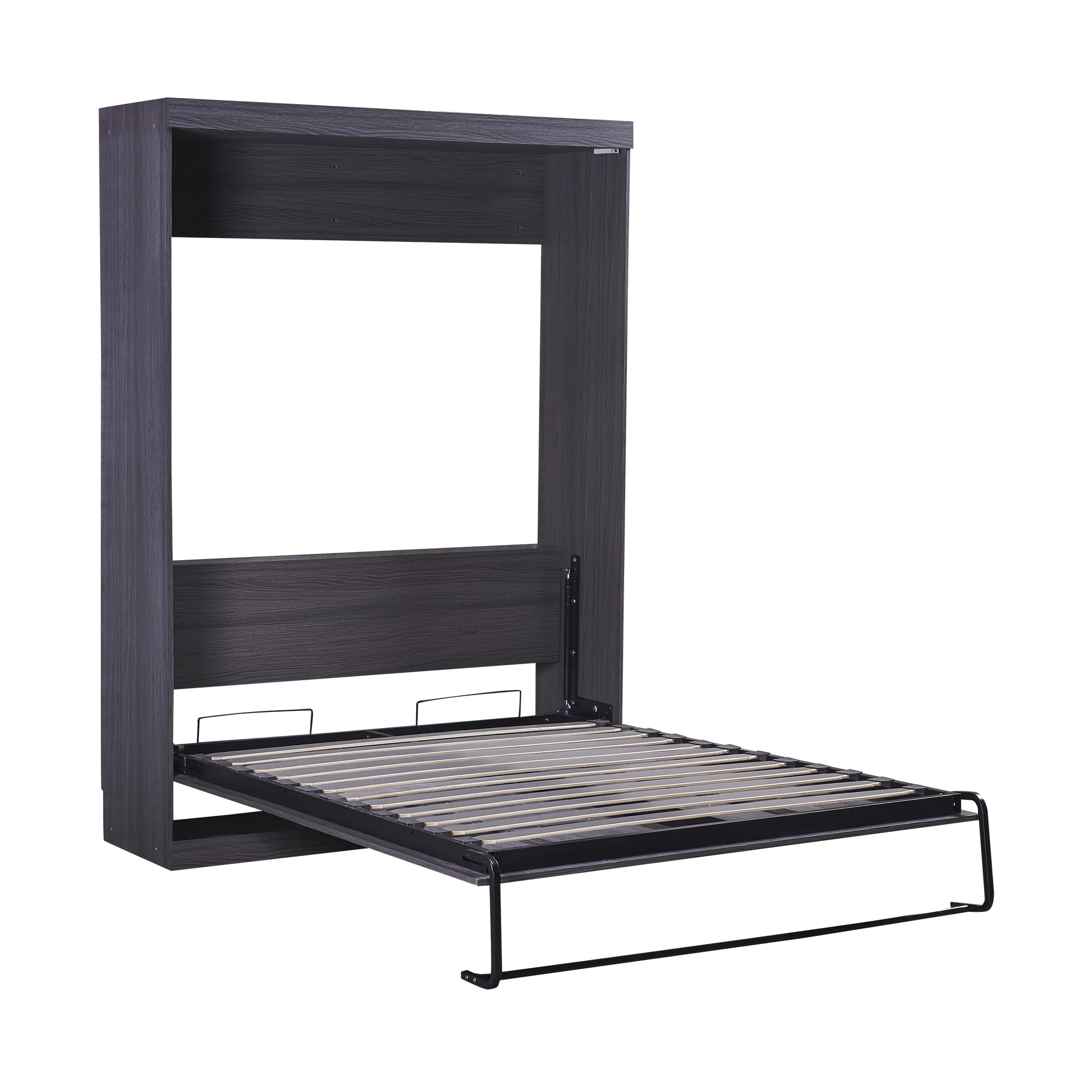 Euroco Wood Full Size Murphy Wall Bed with Wardrobe and Drawers for Living Room, Moveable Wardrobe and Drawers, Space-Saving & Easy Open and Close, Gray