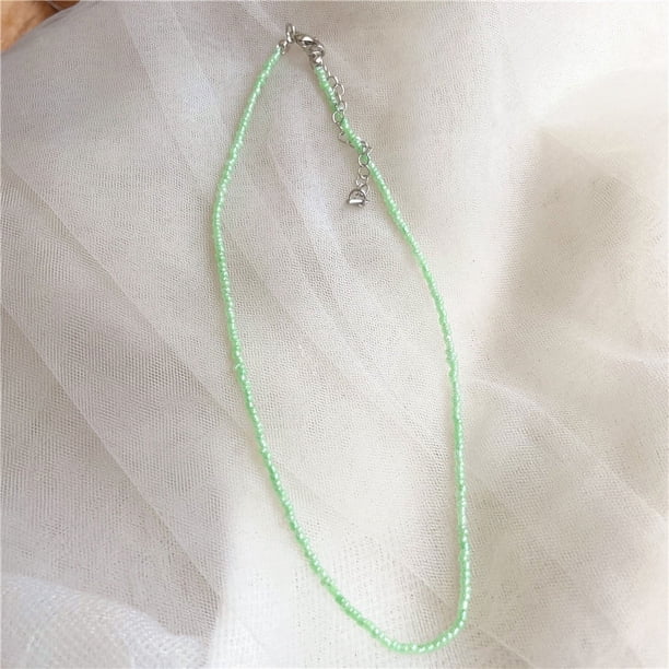 Nvzi Gargantilla de cuentas de semillas de arcoíris, collar de cuentas de vidrio de colores, collar de cuentas de arroz, collar hecho a mano, gargantilla de playa, cadena de joyería estilo O