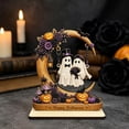 thumbnail image 4 of Linnome Halloween Wooden Ghost on Moon Swing Ornament, Handcrafted Spooky Tabletop Figurine for Festive Home Decor, Creepy Ghost Hanging Decoration for Office Desk or Fireplace Mantel Shelf, 4 of 6