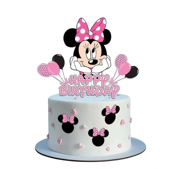 Pink Birthday Cake Toppers, Cute Mouse Cake Decorations, Cartoon Themed Cupcake Topper, Birthday Party Supplies