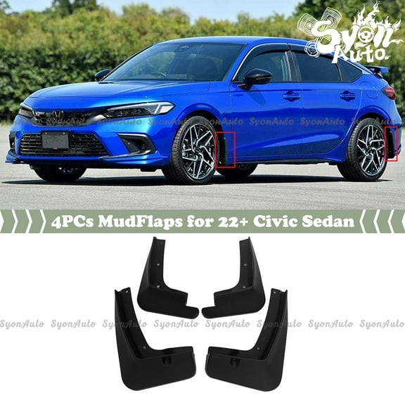 FITS 2022 HONDA CIVIC SEDAN DIRECT FIT BLACK 4PCS MUD FLAP SPLASH GUARD SET