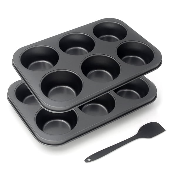 Mombake Large Carbon Steel Jumbo Muffin Pan Set, Nonstick, 6-Cavity, 2-Count, Grey
