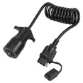 thumbnail image 1 of 4.5ft 7 Way Round to 4 Way Pin Flat Trailer Coiled Wiring Connector Adapter Plug Black, 1 of 1