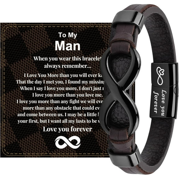 To My Man/Son/Dad Bracelet, Fathers Day Gift for Dad, Son Gifts from Mom, Leather Bracelet Graduation Birthday Gifts for Him Boyfriend Husband Grandson