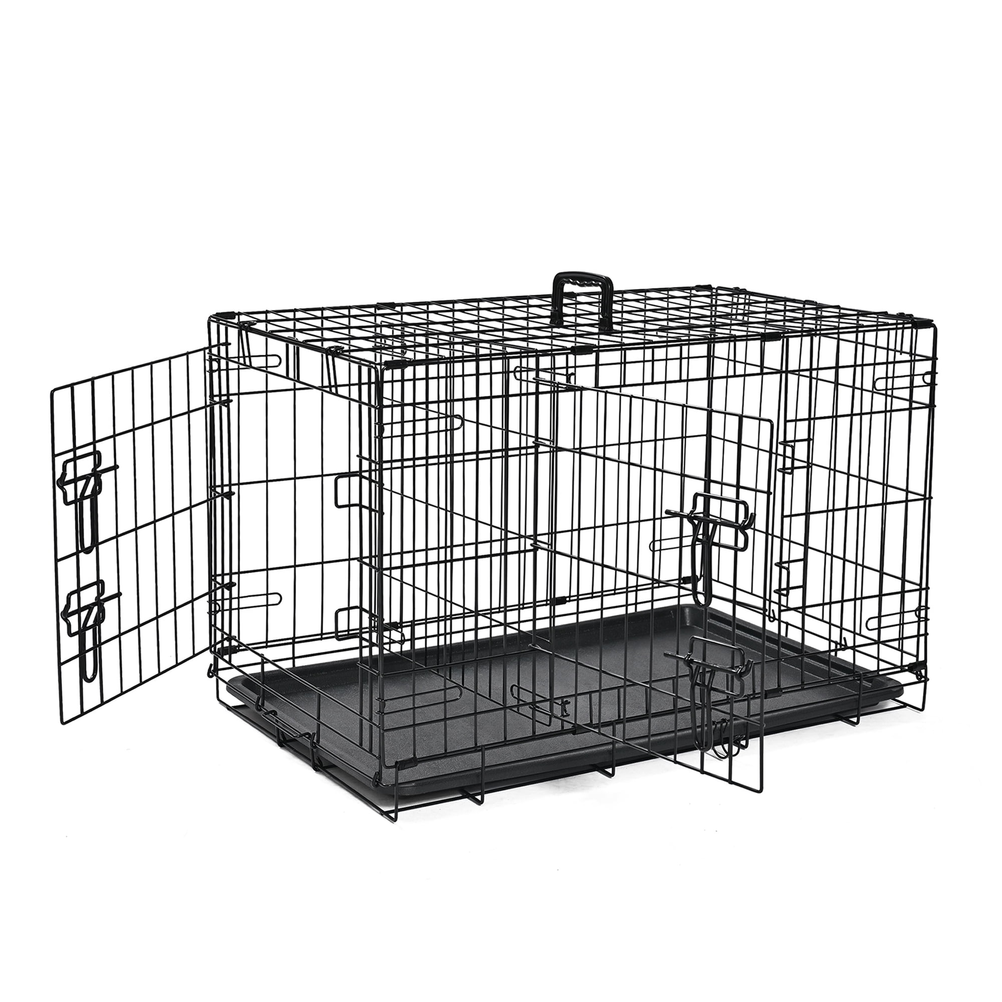 ABC Pet Folding Metal Dog Crate, Durable Double-Door Wire Pet Kennel with Leak-Proof Tray,42.5x28x30inch