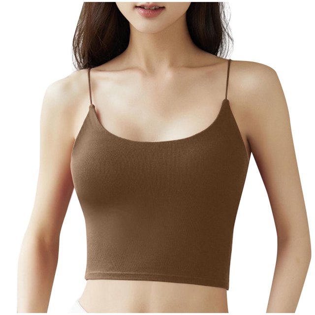 Timegard Camisole Tops for Women Spaghetti Strap Scoop Neck Tank Top Slim Comfy Crop Top Solid Color