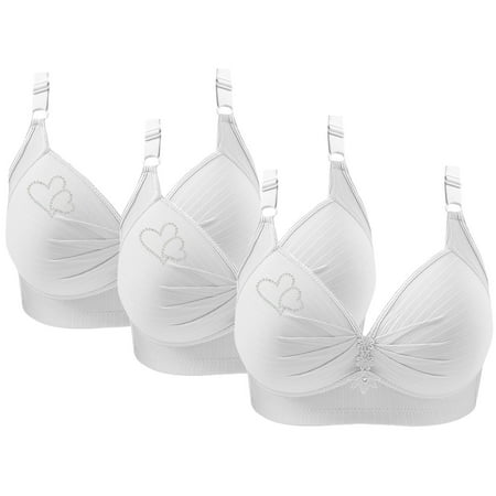 GERsome Pack of 3 Assorted Color Plus Size Bras for Women V Neck Full Coverage No Underwire Everyday Bras Comfort Wireless Padded Bras Push Up Bra