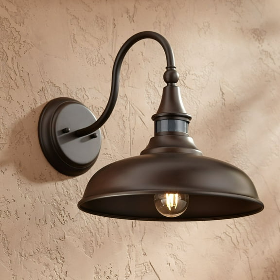 John Timberland Gough Rustic Farmhouse Outdoor Barn Light Fixture Bronze Dusk to Dawn Motion Sensor Dark Sky 12 1/2" for Post Exterior Deck House Yard