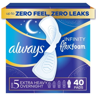 Always Infinity FlexFoam Pads, Size 5, Extra Heavy Overnight, Wings, Unscented, 40 Count