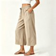 thumbnail image 3 of Bxsruta Women's Wide Leg Capri Pants Drawstring Elastic Waist Summer Casual Loose Trousers, 3 of 6