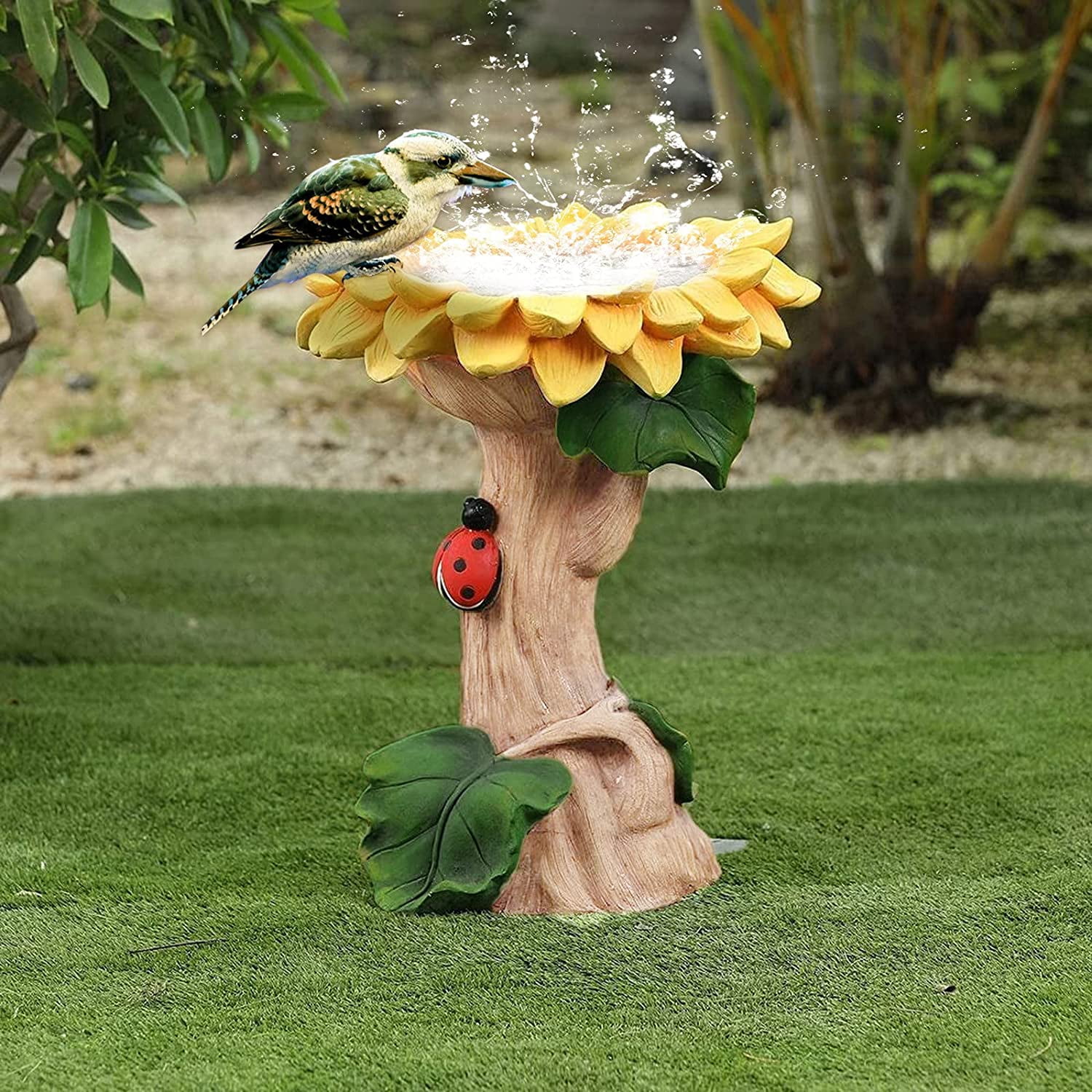 Birds Sunflower Birdbath Water Basin Polyresin Sunflower Bird Bath with Brown Pedestal Handmade Wild Bird Bath Bowls for Outside Home Garden Backyard Landscape Decorations 2021 New Birds Sunflower Birdbath Water Basin Polyresin Sunflower Bird Bath with Brown Pedestal Handmade Wild Bird Bath Bowls for Outside Home Garden Backyard Landscape Decorations 2021 New