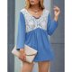 thumbnail image 2 of Top informal para mujer, manga larga, cuello en V, costura de encaje, diseño plisado, Top delicado y bonito de otoño para mujer, azul XXL, 2 of 6