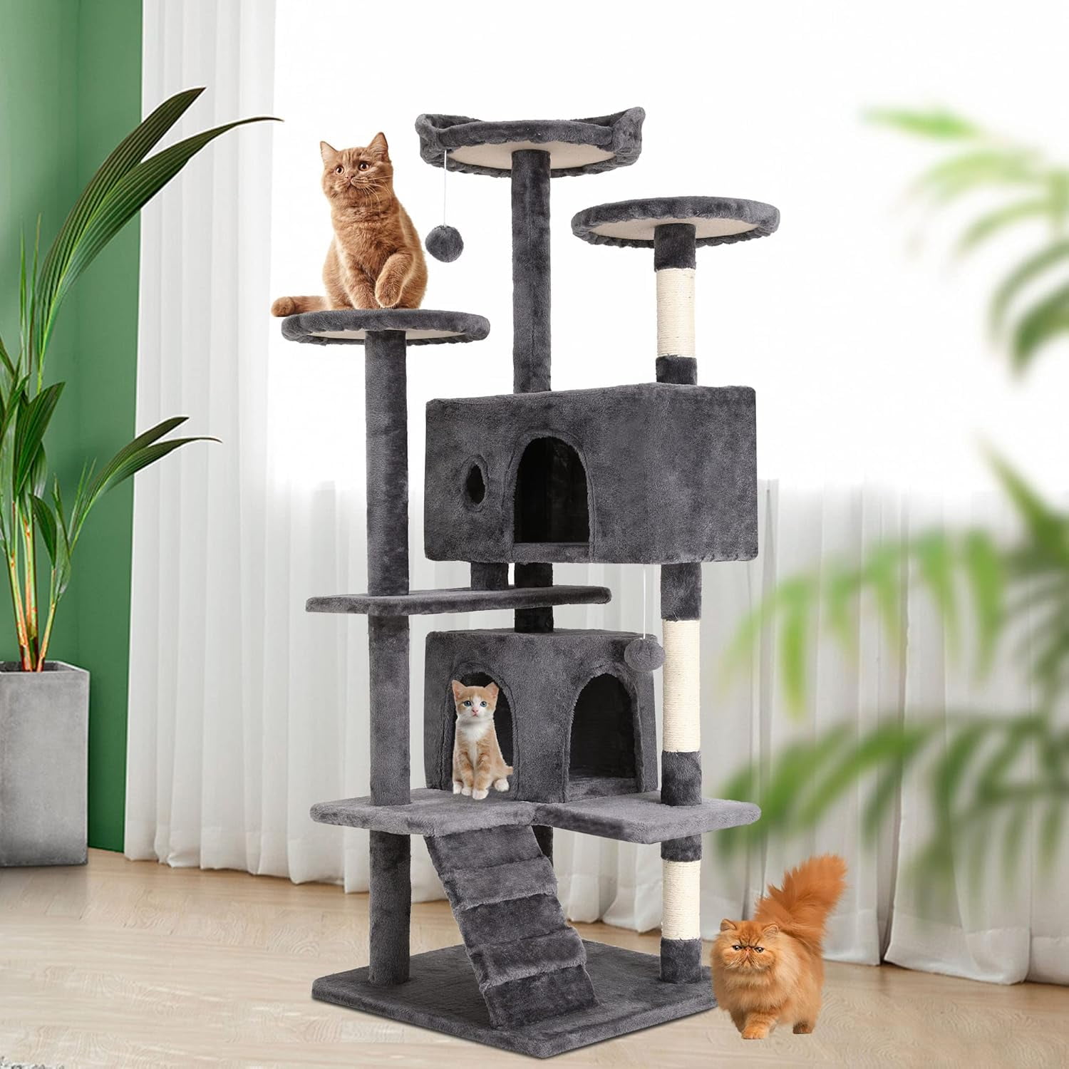XF XINFENG 54 in Cat Tree Tower Playhouse Multi-Level Pet/Cat Cozy Condo Furniture for Indoor Cats with Scratching Posts Stand House,LIGHT GRAY