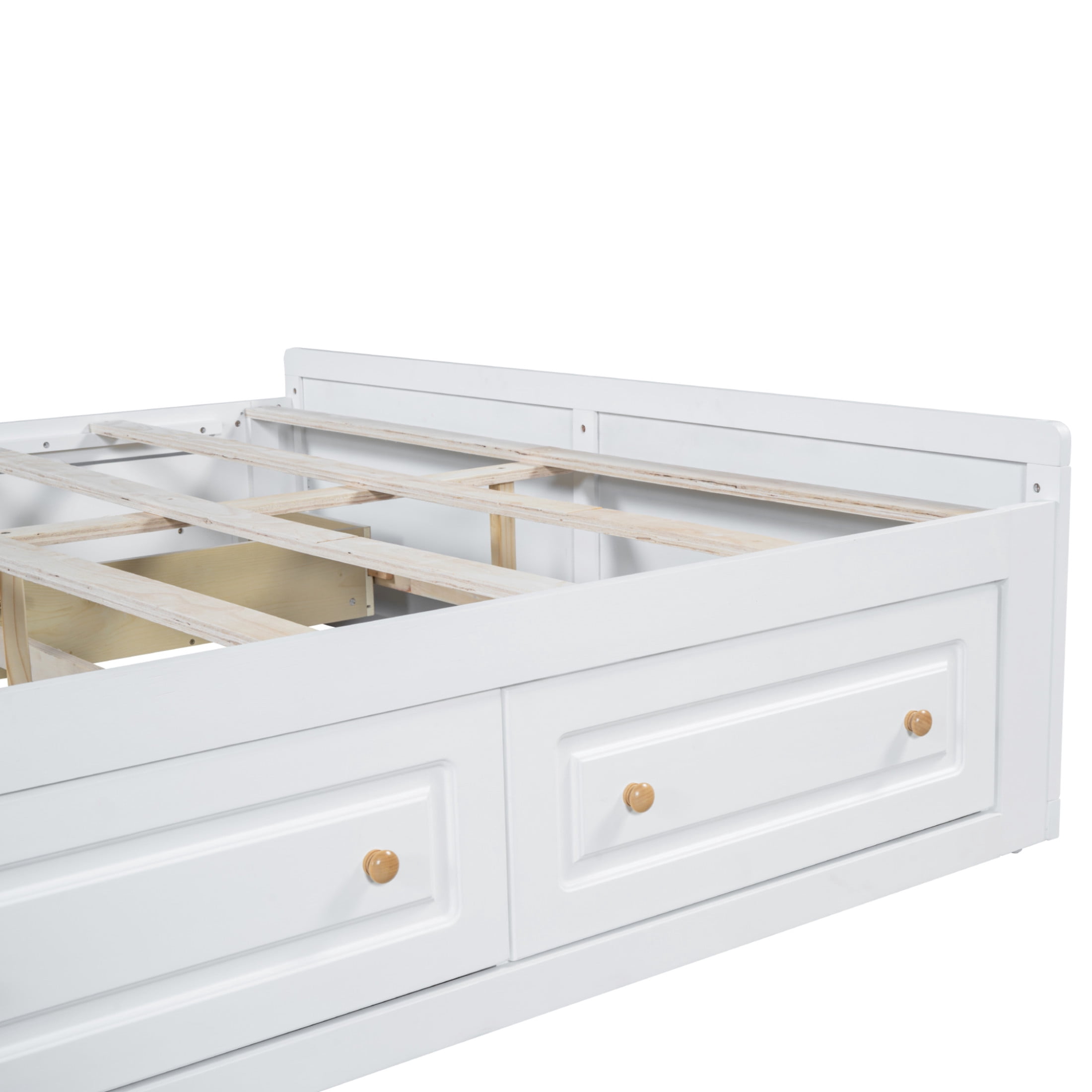 Noble House Elfield Queen Size Wood Platform Bed Frame with Storage Drawers, Solid Wood Slat Support, White