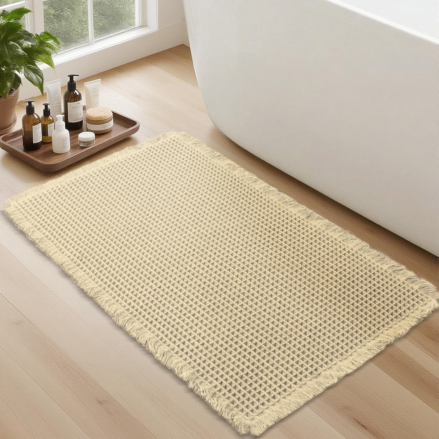 Bathroom Rugs, Absorbent Non Slip Bath Rugs, Machine Washable Bath Mats for Bathroom Floor, Tub and Shower,Beige 17x24"