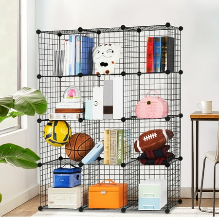 LANGRIA 12-Cube DIY Wire Grid Bookcase, Multi Use Modular Storage Shelving Rack, Open Organizer Cabinet for Books, Toys, Clothes, Tools, Max Capacity 44 lbs per Cube,