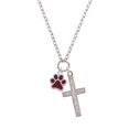 thumbnail image 2 of Delight Jewelry Silvertone Medium Translucent Maroon Paw Everlasting Love Engraved Cross Zoey Necklace, 28", 2 of 4