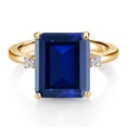 thumbnail image 3 of Gem Stone King 18K Yellow Gold Plated Silver 12X10MM Blue Simulated Sapphire and 2MM White Lab Grown Diamond 3 Stone Engagement Ring for Women | 6.78 Cttw | Gemstone September Birthstone | Size 6, 3 of 6