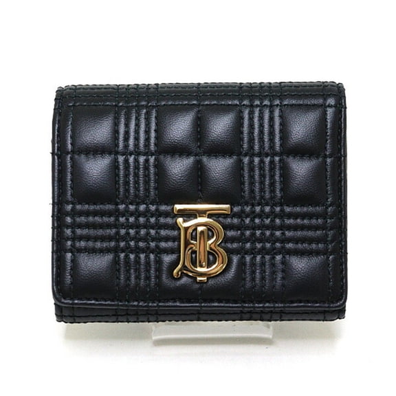 Pre-Owned Burberry Tri-fold Wallet 8049280 Compact Black Leather