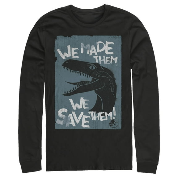 Men's Jurassic World We Save Them  Long Sleeve Shirt Black Large