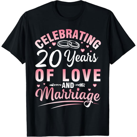 20th Wedding Anniversary Gift T-Shirt Celebrating 20 Years of Love and Marriage Retro Romantic Couple Tee for Men Women