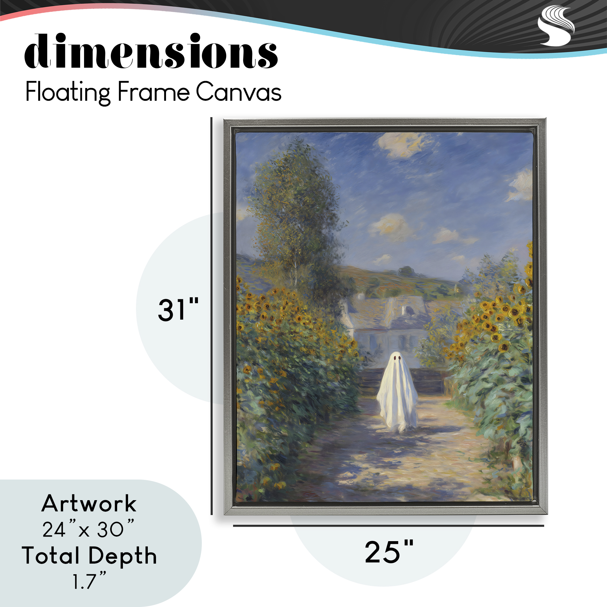 Monet Style Sunflower Ghost Gray Framed Floater Canvas Wall Art, design by Arlington Prints