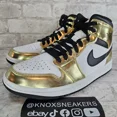 thumbnail image 1 of Ni - ke Ni - ke Air Jordan 1 Mid SE Metallic Gold White DC1419-700 Men's Size 8, 1 of 5
