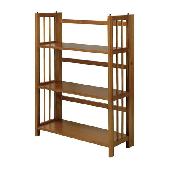 FurniFact Brown Chestnut Folding Bookshelf with 3 Shelves and Solid Wood Foldable Frame