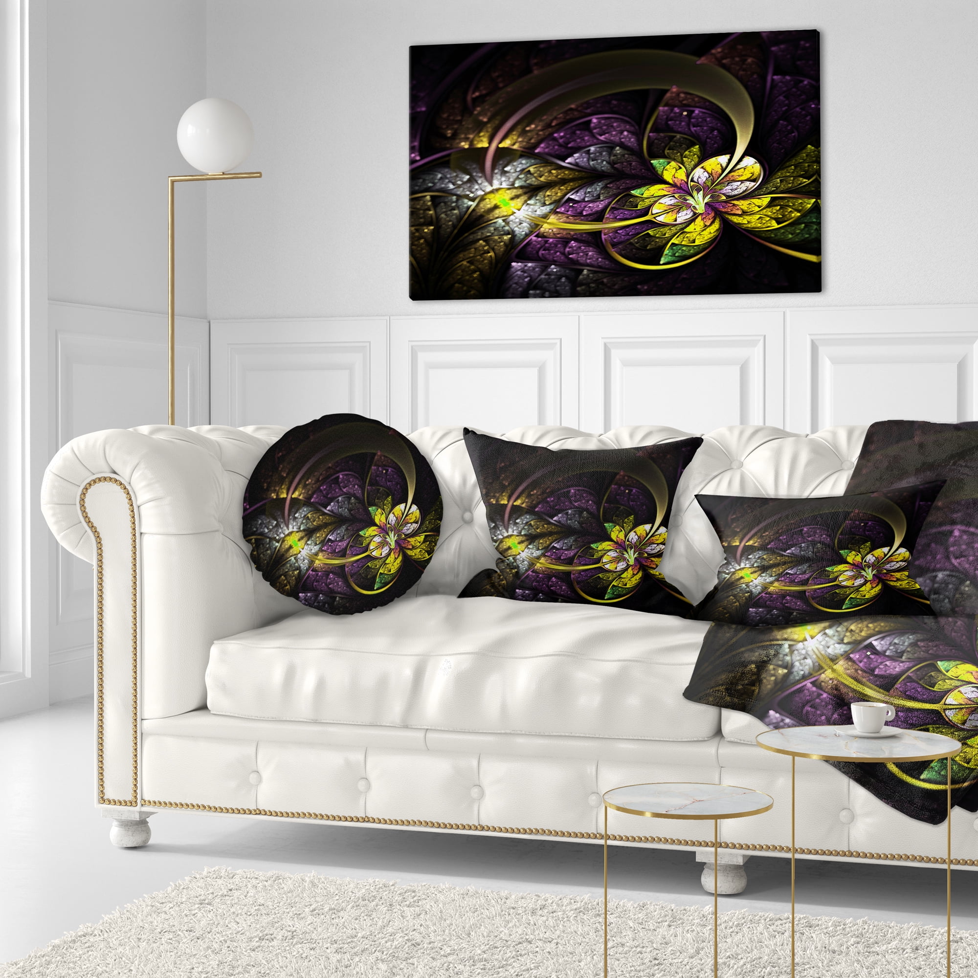 Designart Dark Alien Digital Art Fractal Flower - Floral Throw Pillow - 12x20