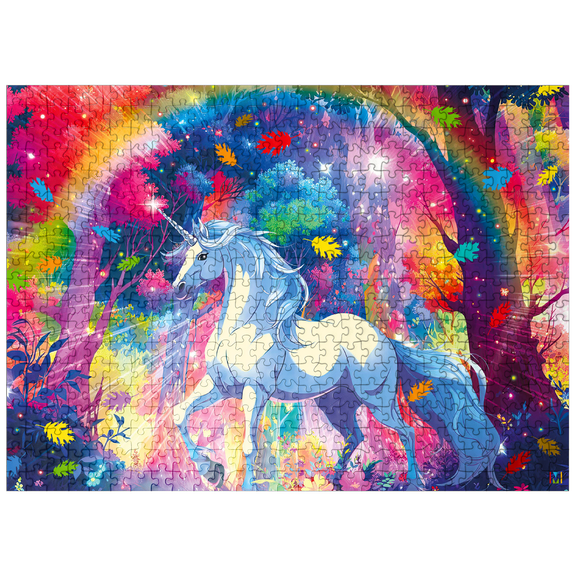 MyPuzzle - Radiant Unicorn In A Vibrant Enchanted Forest - Premium 500 Piece Jigsaw Puzzle for Adults