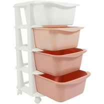 4 Tier Kids Storage Unit,4 Drawer Chest Toy Organizer with Wheels,Plastic Storage Bins Closet Organizers and Storage for Living Room, Children's Room,Bathroom,Office (Gradient Pink)