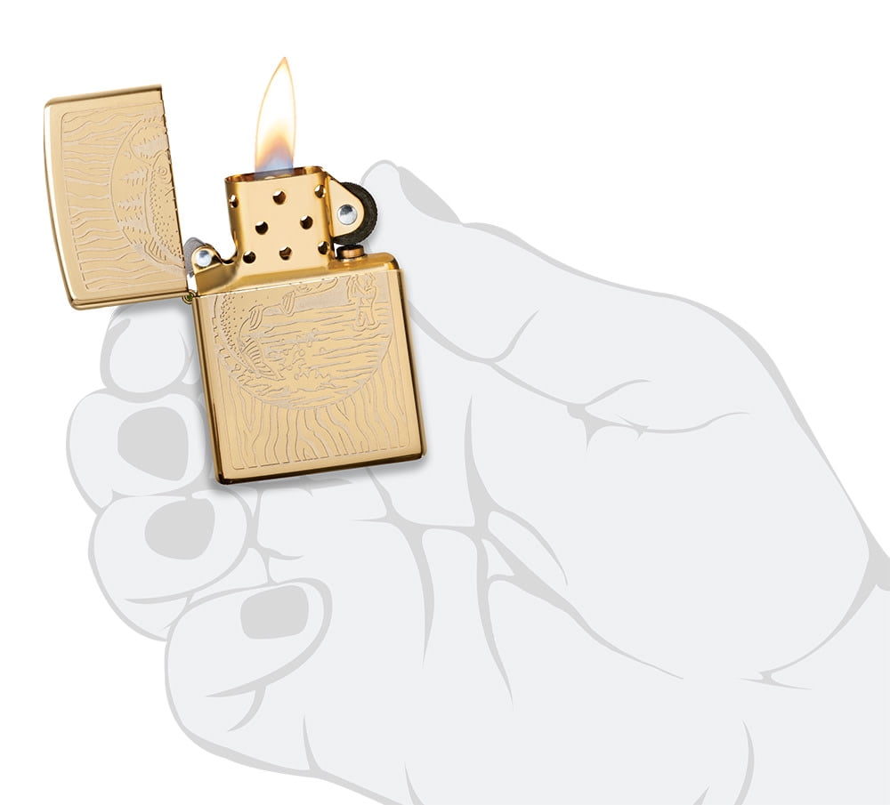 Zippo Fisherman Design High Polish Brass Pocket Lighter