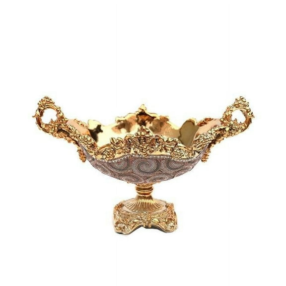 Amazing Rugs YS9234LJ7R 11.5 x 14 x 9.5 in. Ambrose Chrome Plated Crystal Embellished Ceramic Fruit Platter, Golds