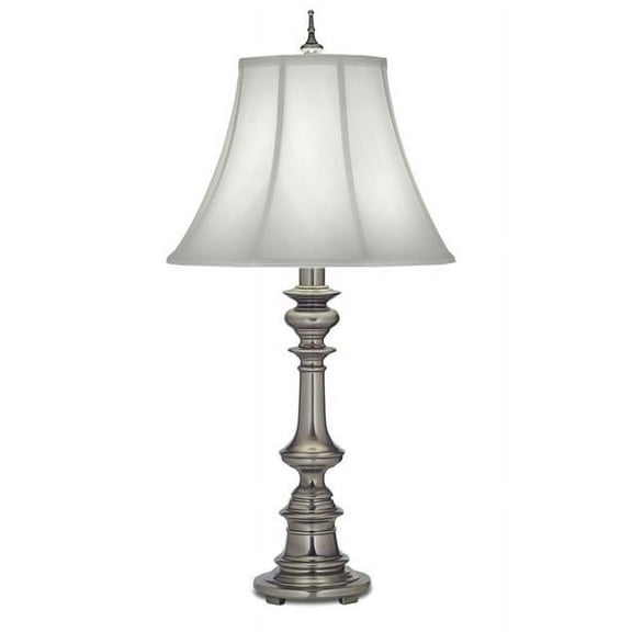 Stiffel TL-N6086-K9079-AN 33 in. Antique Nickel Table Lamp with Off White Silk Shantung Shade, 8 x 16 x 12