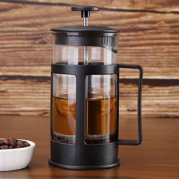 French Press Coffee/Tea Maker, Camping Mini Coffee/Tea Press of 304 Stainless Steel Filter and Heat Resistant Glass, Cold Brew Coffee Maker 11.8oz(Black)