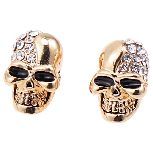 EeaseMX 1 par de pendientes vintage de calavera con diamantes de imitación, de aleación, con cabeza de esqueleto de Halloween, para mujer (dorados).