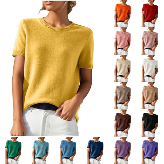 HADST Womens Lightweight Knit Sweater Crew Neck Short Sleeve Pullover Tops with a Versatile Solid Color Design